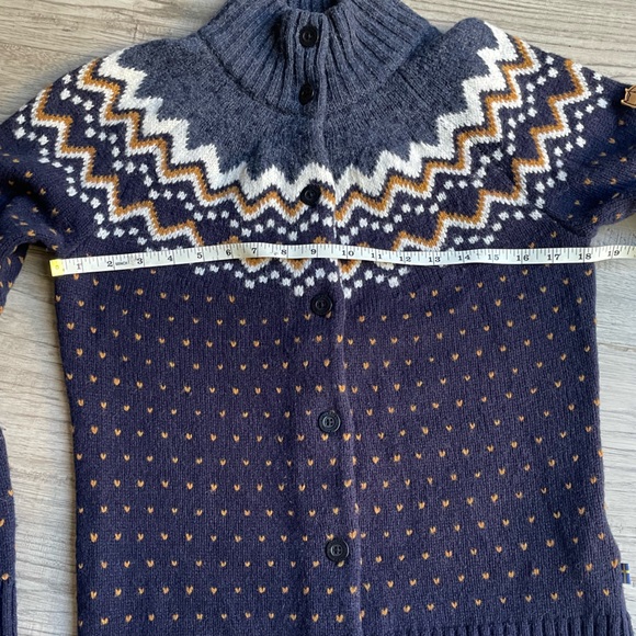 Fjällräven Women's Övik Knit Cardigan In Blue Wool Button Up Front Fair Isle SMA - Picture 14 of 16